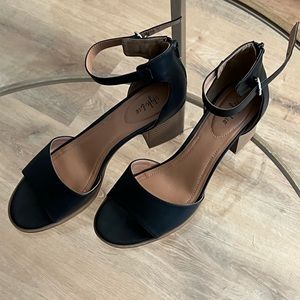 Black Leather Block Heels